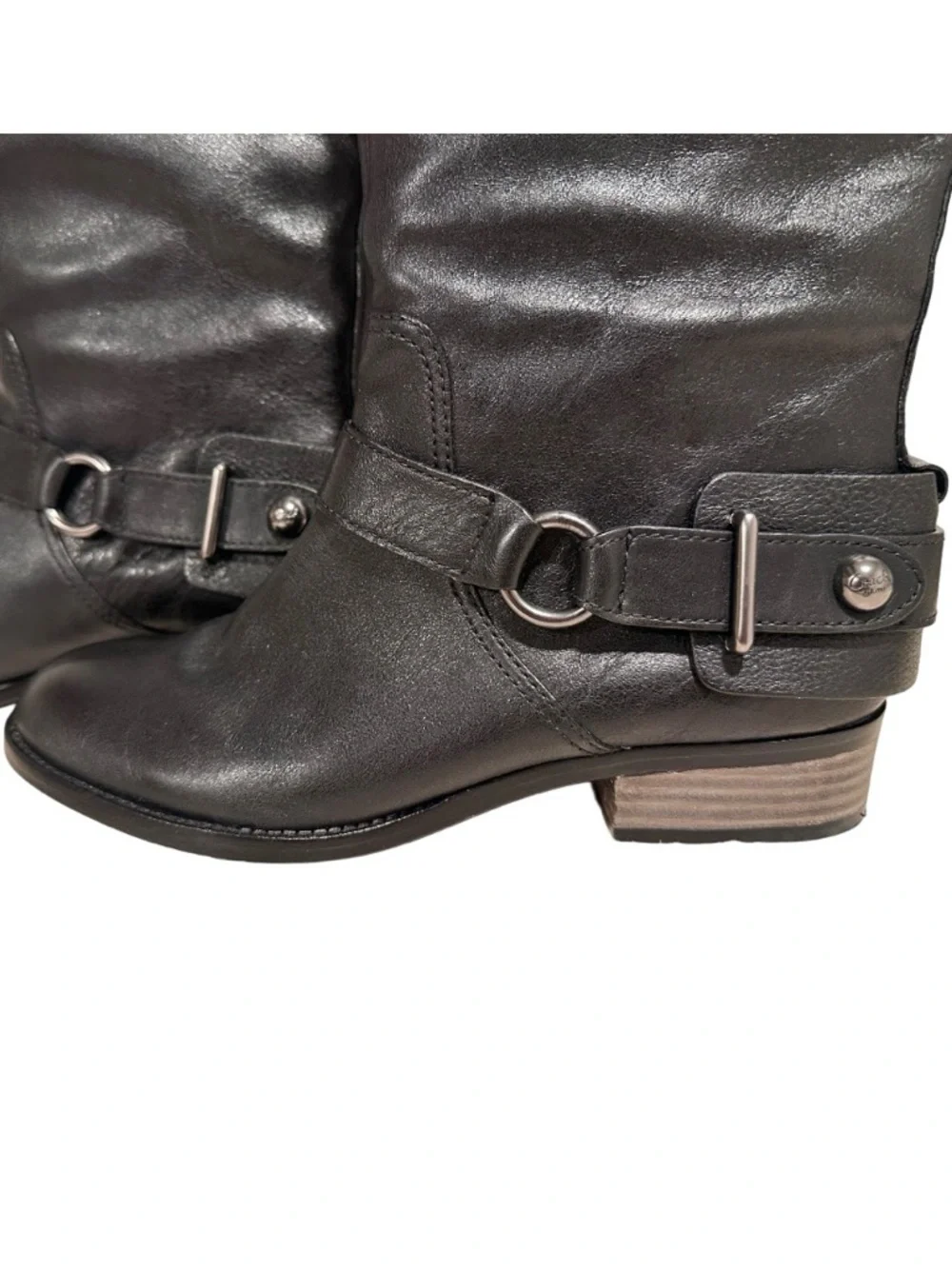 Coach Natale Black Leather Knee-High Equestrian Riding Boots Buckle Strap 7.5